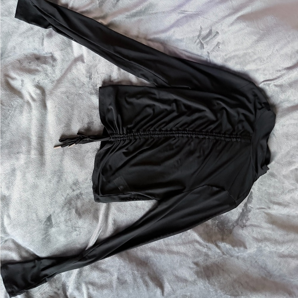 Black Long Sleeve Satin Top